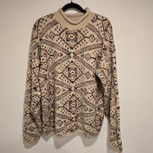 Vintage 90s Sweater Mohair Wool Blend Large Mock Neck Knit Multi Moroccan Patter